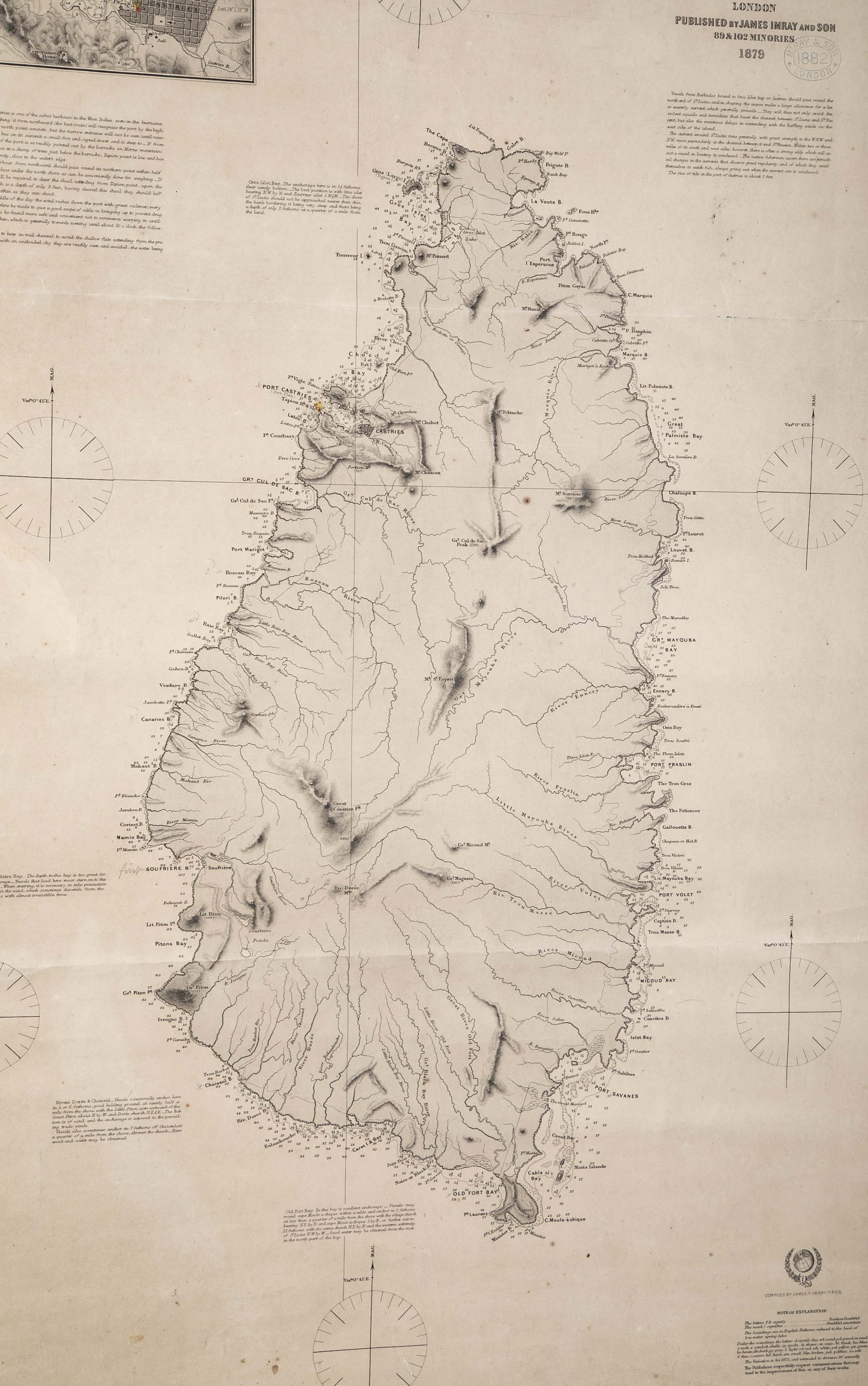 Original Chart of St. Lucia, Windward Islands, Published by James Imray & Son