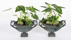 Pair of Late 19th Century Cast Iron Urns having Old Green Paint