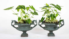 Pair of Late 19th Century Cast Iron Urns having Old Green Paint