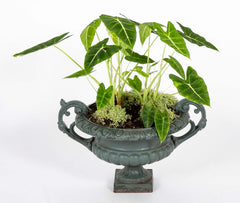 Pair of Late 19th Century Cast Iron Urns having Old Green Paint