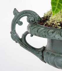 Pair of Late 19th Century Cast Iron Urns having Old Green Paint