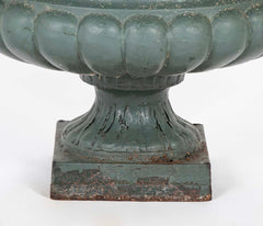 Pair of Late 19th Century Cast Iron Urns having Old Green Paint