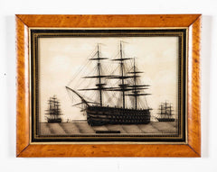 Pair of 19th Century British Eglomise Portraits of 2 Royal Navy Ships : HMS Foudroyant & HMS Royal Albert