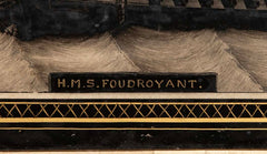 Pair of 19th Century British Eglomise Portraits of 2 Royal Navy Ships : HMS Foudroyant & HMS Royal Albert