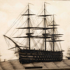 Pair of 19th Century British Eglomise Portraits of 2 Royal Navy Ships : HMS Foudroyant & HMS Royal Albert