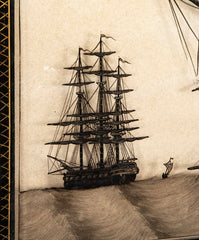 Pair of 19th Century British Eglomise Portraits of 2 Royal Navy Ships : HMS Foudroyant & HMS Royal Albert