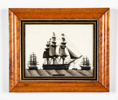 Pair of 19th Century British Eglomise Portraits of 2 Royal Navy Ships : HMS Foudroyant & HMS Royal Albert