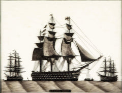 Pair of 19th Century British Eglomise Portraits of 2 Royal Navy Ships : HMS Foudroyant & HMS Royal Albert