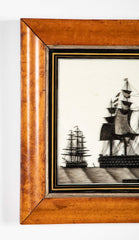 Pair of 19th Century British Eglomise Portraits of 2 Royal Navy Ships : HMS Foudroyant & HMS Royal Albert