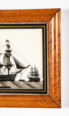 Pair of 19th Century British Eglomise Portraits of 2 Royal Navy Ships : HMS Foudroyant & HMS Royal Albert