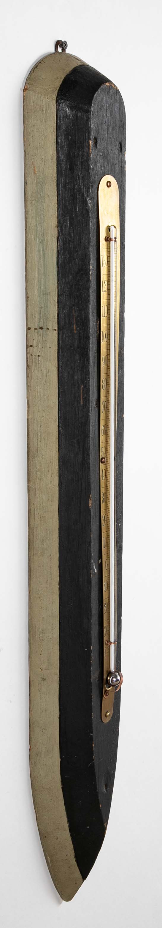 Carved Wood Painted Ship Hull with Thermometer