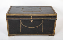 Large Chinese Export Camphorwood Leather Trunk with Nail Head Design