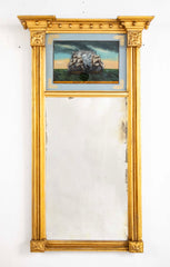 American Mirror with Eglomise Panel Showing War of 1812 Battle Between USS Wasp & HMS Frolic