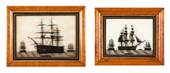 Pair of 19th Century British Eglomise Portraits of 2 Royal Navy Ships : HMS Foudroyant & HMS Royal Albert
