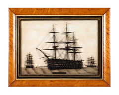 Pair of 19th Century British Eglomise Portraits of 2 Royal Navy Ships : HMS Foudroyant & HMS Royal Albert