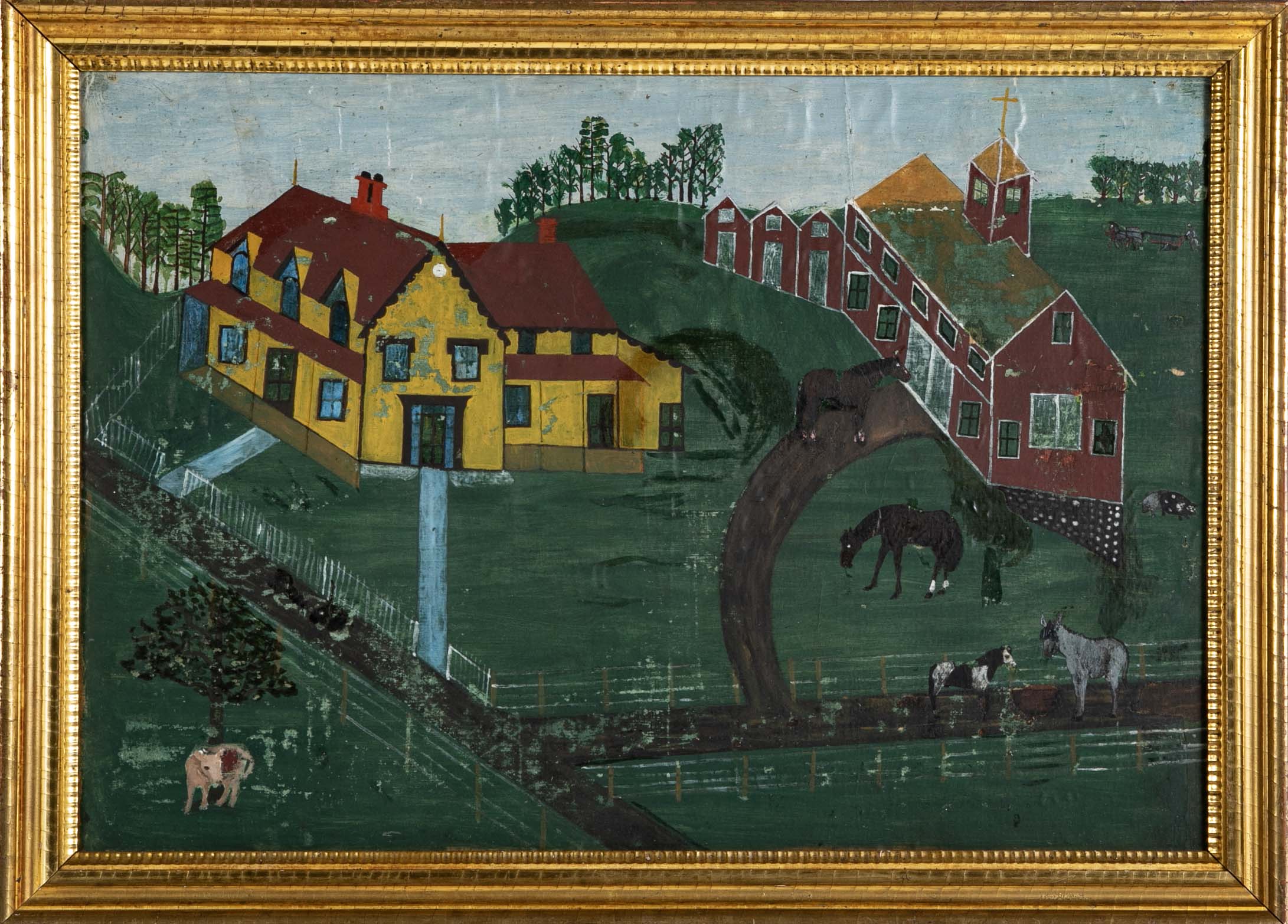 Mid 19th Century Berks County, PA Farm Scene Watercolor