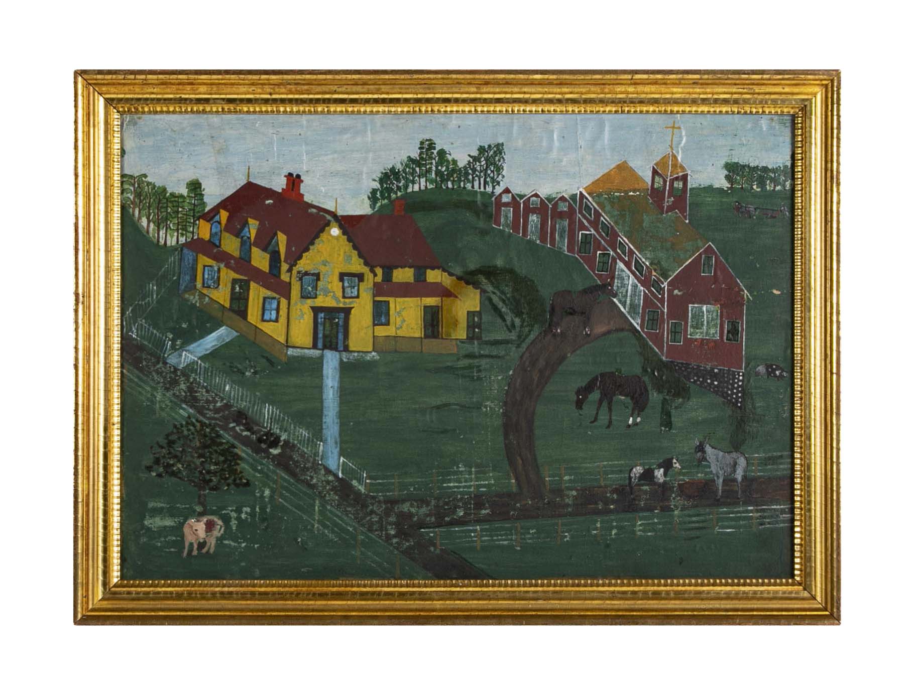 Mid 19th Century Berks County, PA Farm Scene Watercolor