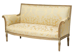 Louis XVI Upholstered Painted and Parcel Giltwood Settee