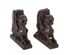 Mid 19th Century Hand Carved Wooden Mantle Griffins