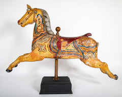 American Carved & Polychrome Wood Carousel Horse-“Roy” County Fair Style Circa 1890-1915 mounted on display stand.