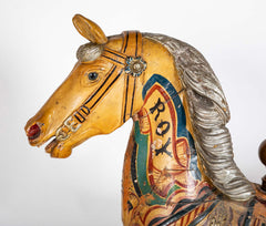American Carved & Polychrome Wood Carousel Horse-“Roy” County Fair Style Circa 1890-1915 mounted on display stand.