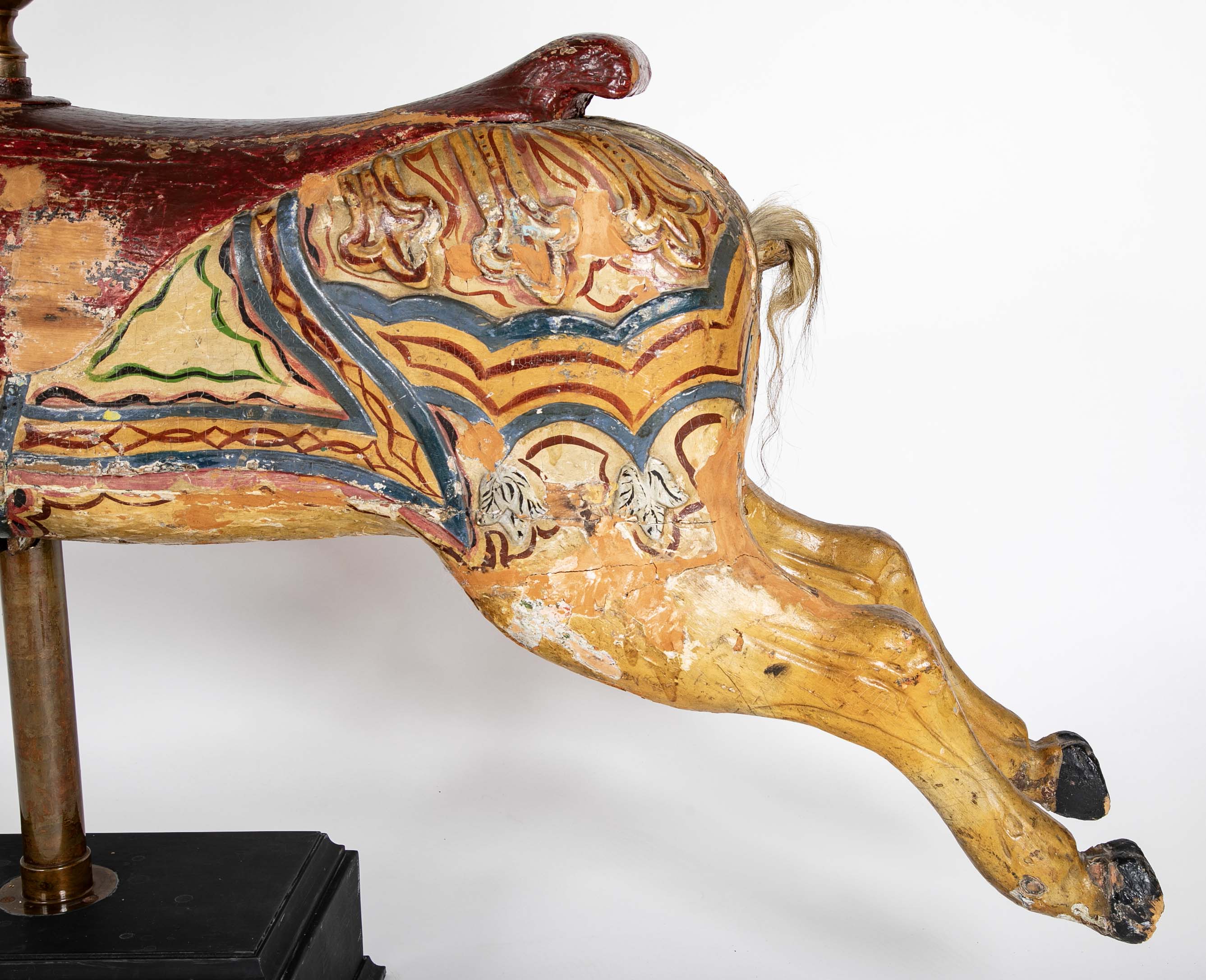American Carved & Polychrome Wood Carousel Horse-“Roy” County Fair Style Circa 1890-1915 mounted on display stand.