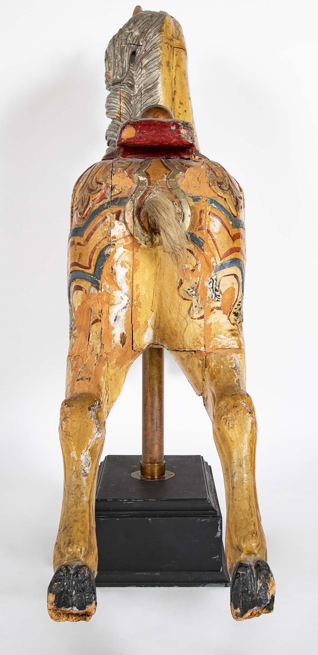 American Carved & Polychrome Wood Carousel Horse-“Roy” County Fair Style Circa 1890-1915 mounted on display stand.