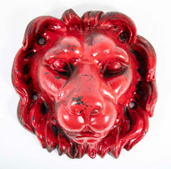 Pair of Red Painted Cast Iron Lion Head Wall Mounts