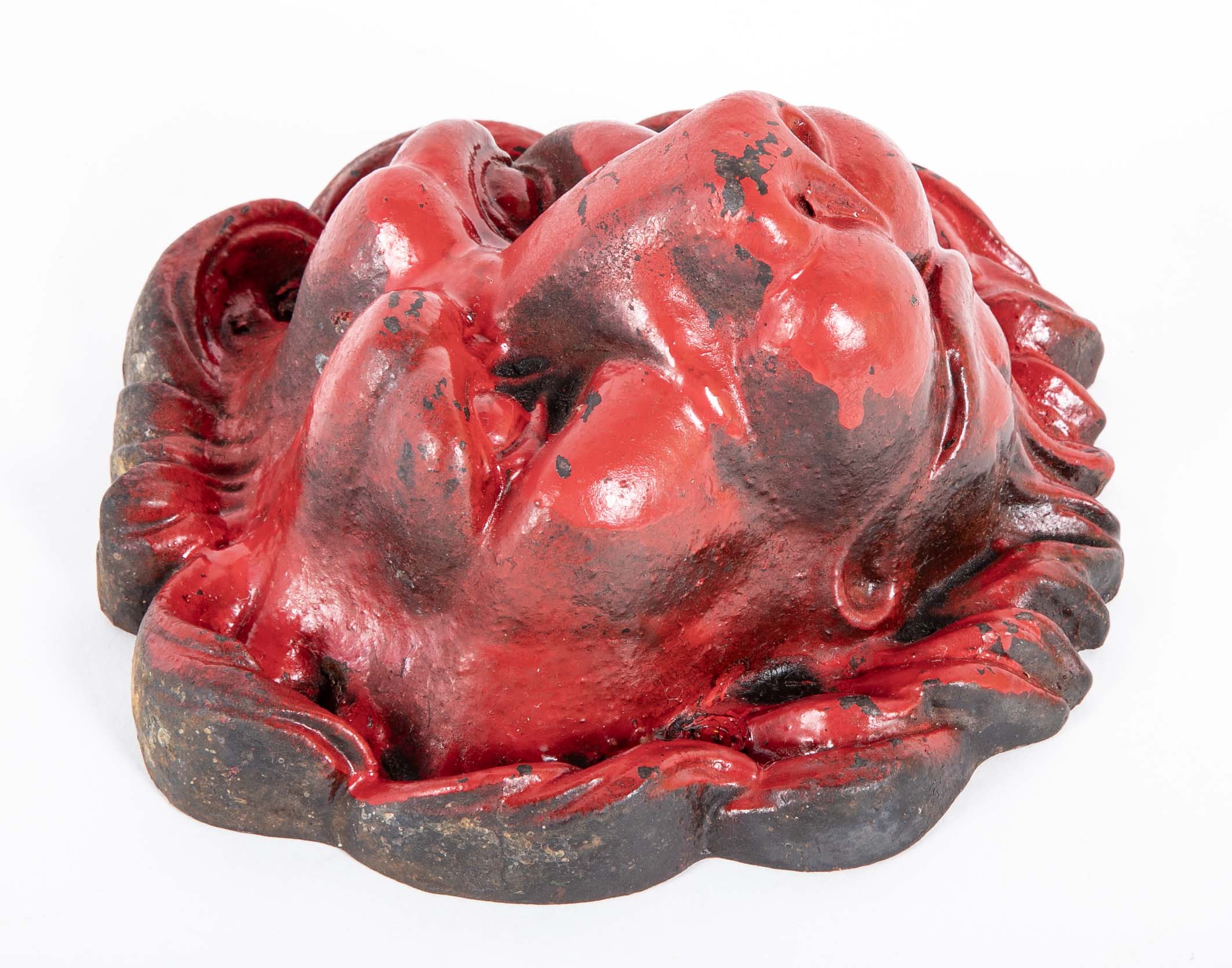 Pair of Red Painted Cast Iron Lion Head Wall Mounts