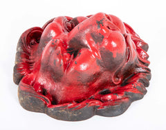 Pair of Red Painted Cast Iron Lion Head Wall Mounts