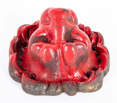 Pair of Red Painted Cast Iron Lion Head Wall Mounts