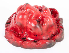 Pair of Red Painted Cast Iron Lion Head Wall Mounts