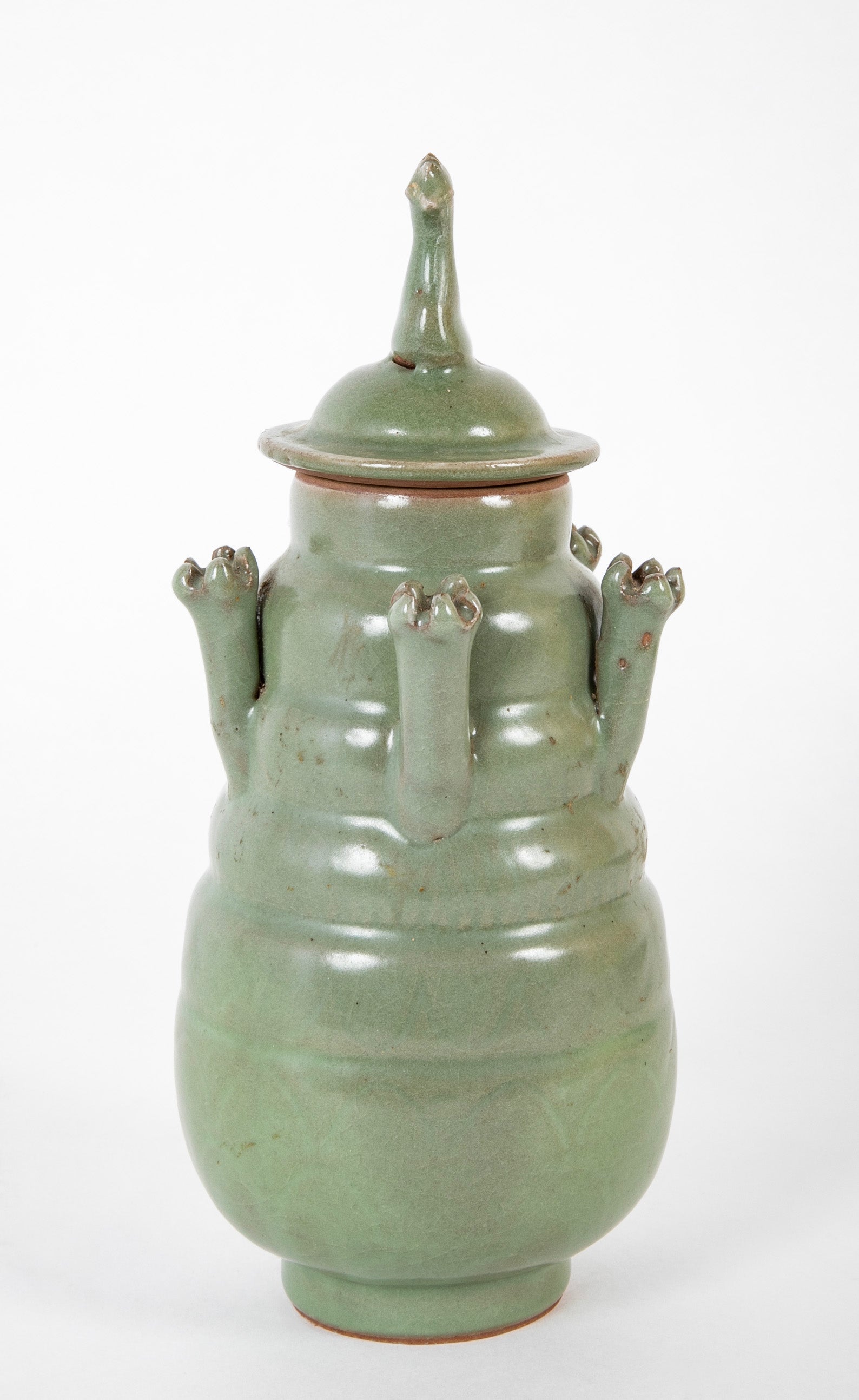 Pottery Lidded Jar With Chicken Motif