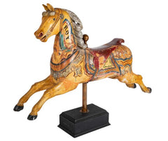 American Carved & Polychrome Wood Carousel Horse-“Roy” County Fair Style Circa 1890-1915 mounted on display stand.