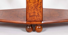 Art Deco "Diamond" Shape Burl Walnut Table with Undershelf