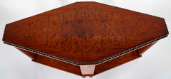 Art Deco "Diamond" Shape Burl Walnut Table with Undershelf