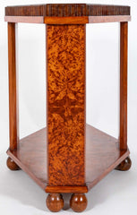 Art Deco "Diamond" Shape Burl Walnut Table with Undershelf
