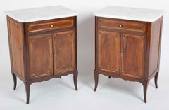 Pair of French Marble Top Two Door Cabinets