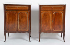 Pair of French Marble Top Two Door Cabinets
