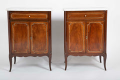 Pair of French Marble Top Two Door Cabinets