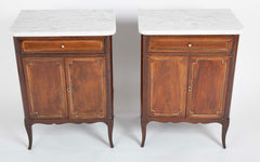 Pair of French Marble Top Two Door Cabinets
