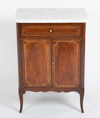 Pair of French Marble Top Two Door Cabinets