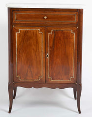 Pair of French Marble Top Two Door Cabinets