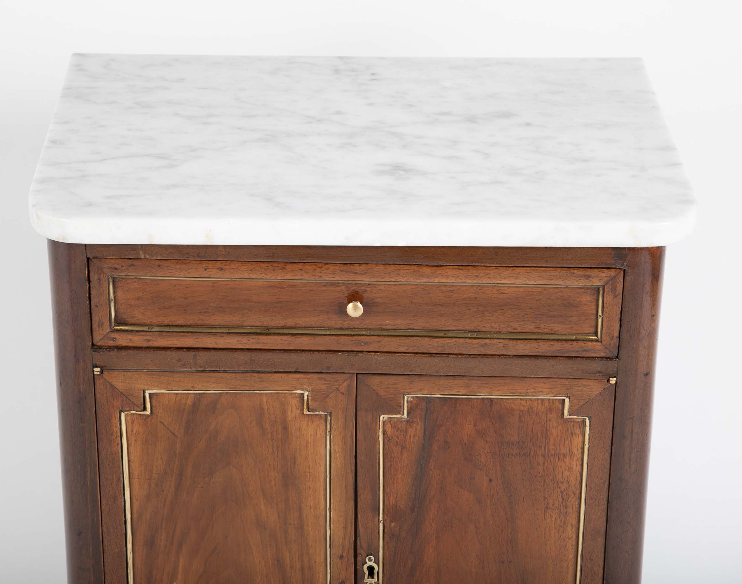 Pair of French Marble Top Two Door Cabinets