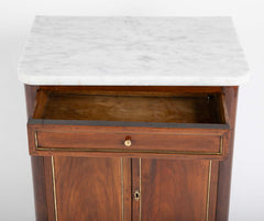 Pair of French Marble Top Two Door Cabinets