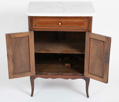 Pair of French Marble Top Two Door Cabinets
