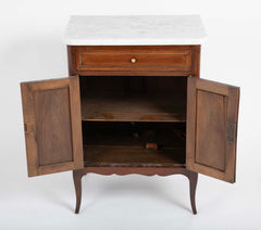 Pair of French Marble Top Two Door Cabinets