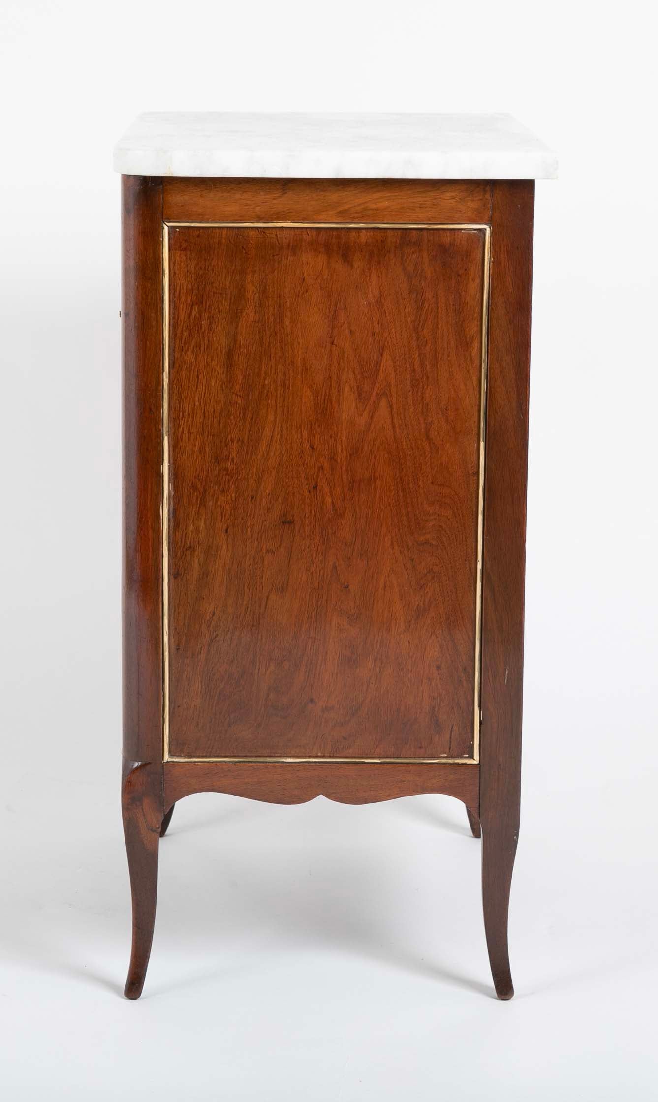 Pair of French Marble Top Two Door Cabinets