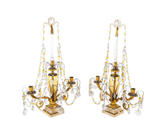 Pair of Early 19th Century Swedish Crystal Candelabra on White Marble Bases
