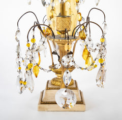 Pair of Early 19th Century Swedish Crystal Candelabra on White Marble Bases